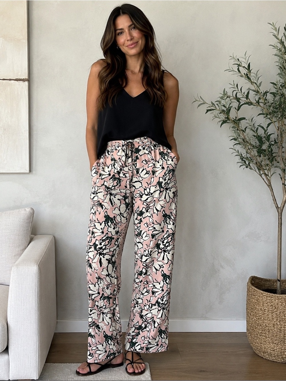 Banana Republic Pink Floral Wide-Leg Drawstring Pants | Size 4 |